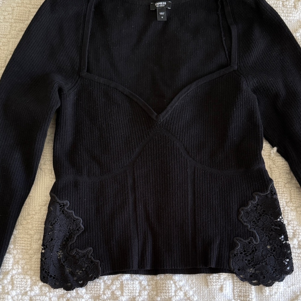 Black Long Sleeve Top with Lace Accents